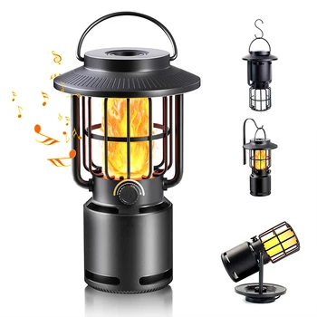 High Quality Unique Gadgets 2024 Outdoor Flame Atmosphere Camping Lamp with Bluetooth Speaker Waterproof