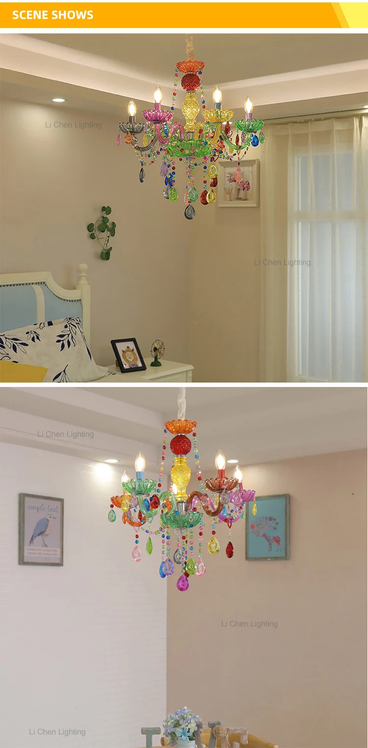 p0050 artistic multi color murano glass chandelier  vibrant stained glass pendant for living room-3