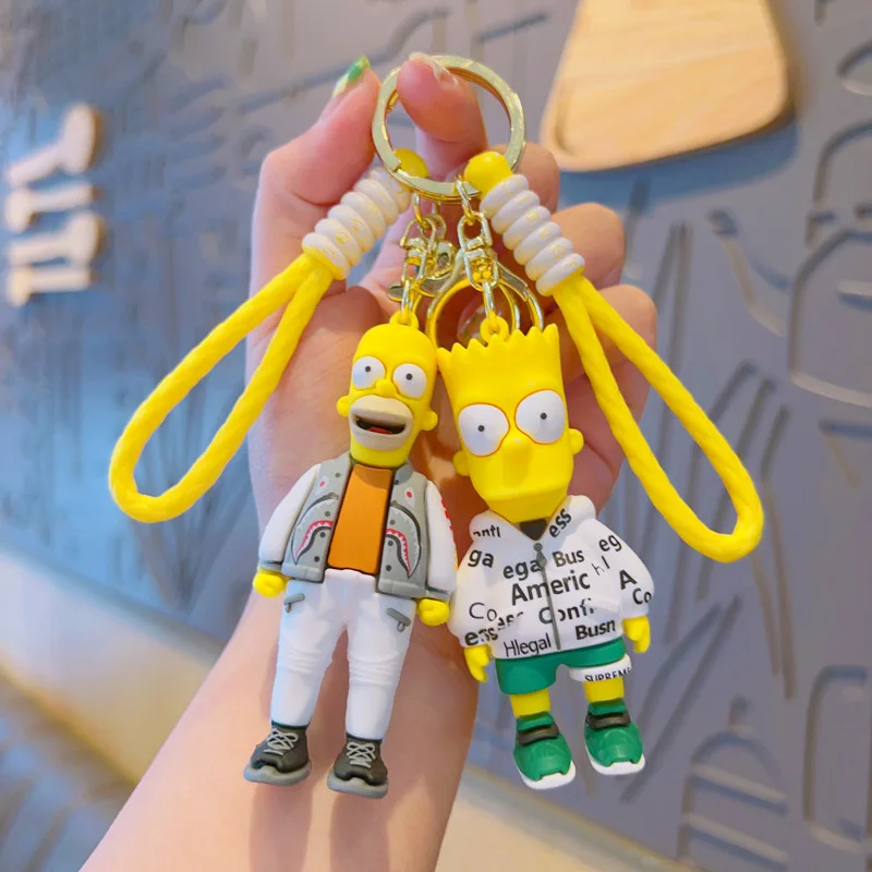 Fashion Custom 3D Cute Mini Cartoon Anime Simpson Family Bag Accessories Rubber Keychain