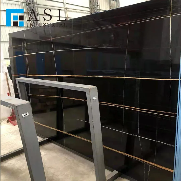 Custom natural pure black marble with gold line iran black marble vein of gold veins tunisa black gold stlaurent marble tiles