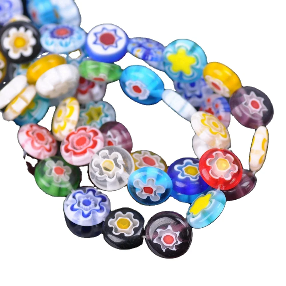 6 mm 8 mm 10 mm 12 mm Flat Round Mixed Millefiori GLASS LOOSE BEADS Wholesale LOT 