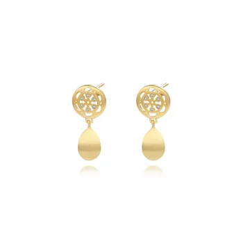 New Arrival 925 Sterling Silver Dangle Earrings Women Luxury 18k Gold Cz Pave Brushed Oval Drop Stud Earrings