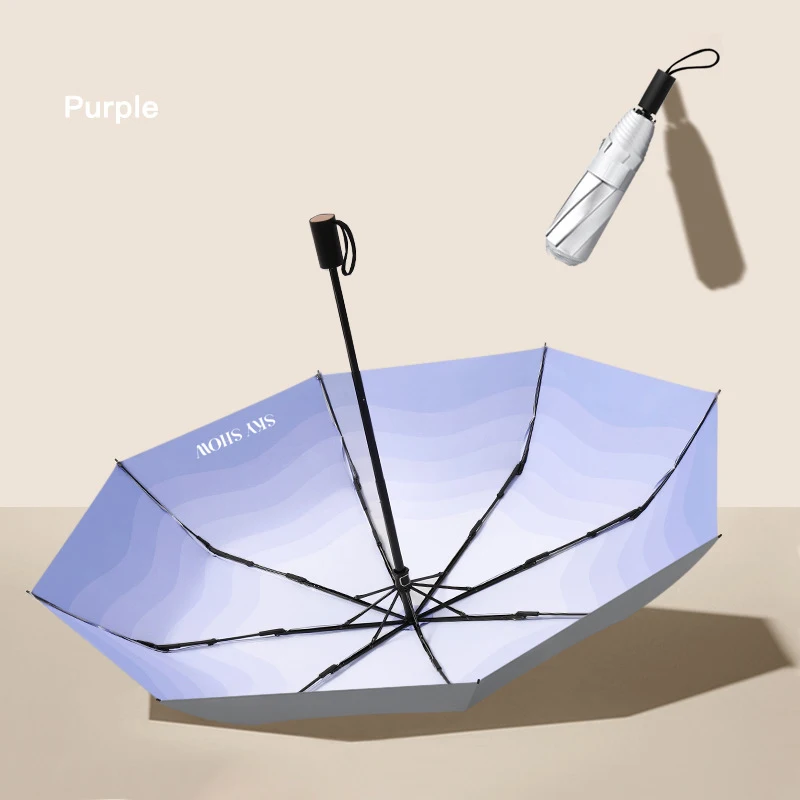 DD1480  Summer Gradient Ramp Umbrella Titanium Silver Coating Parasol Straight Rainy Sun Women Wood Handle UV Umbrellas