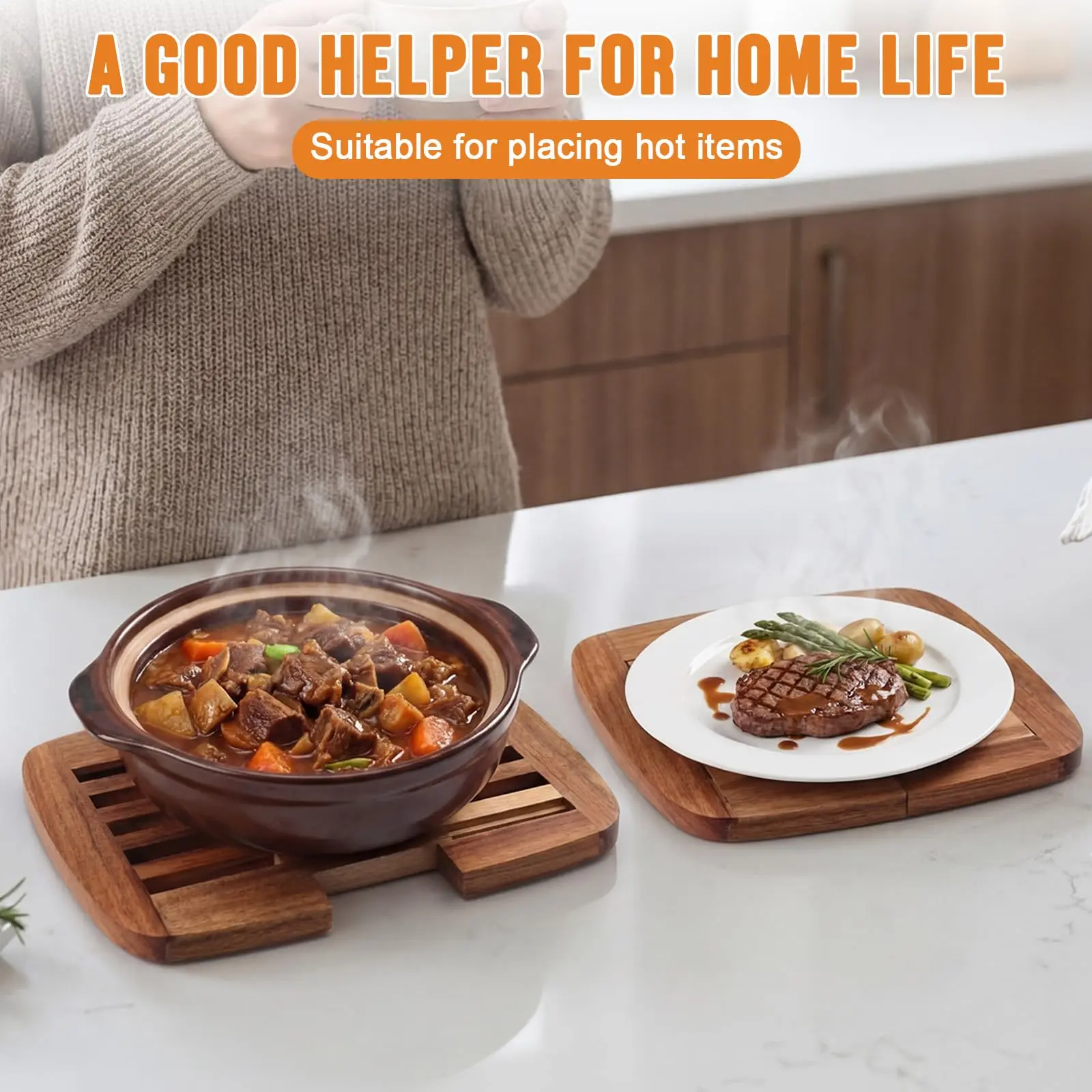 product custom wooden expandable trivet heat resistant pot holder kitchen countertop protector for hot dishes bowls slatted wood trivet-6