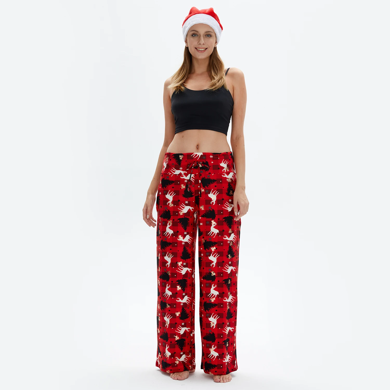 Hot Sale Sleeping Leggings Pants Women Ladies Christmas Print Casual Sweat Palazzo Pants with pockets