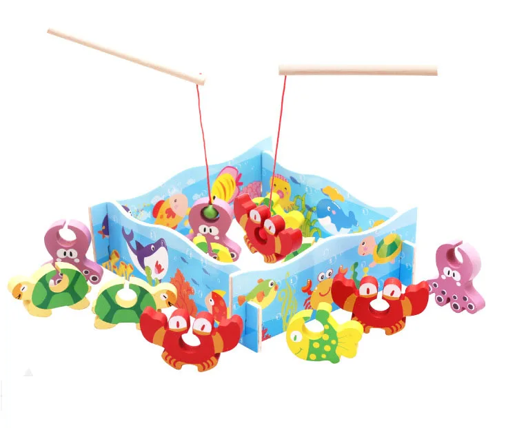 Wooden Fishing Toys Wooden Magnetic Fishing Game Party Game Educational toy