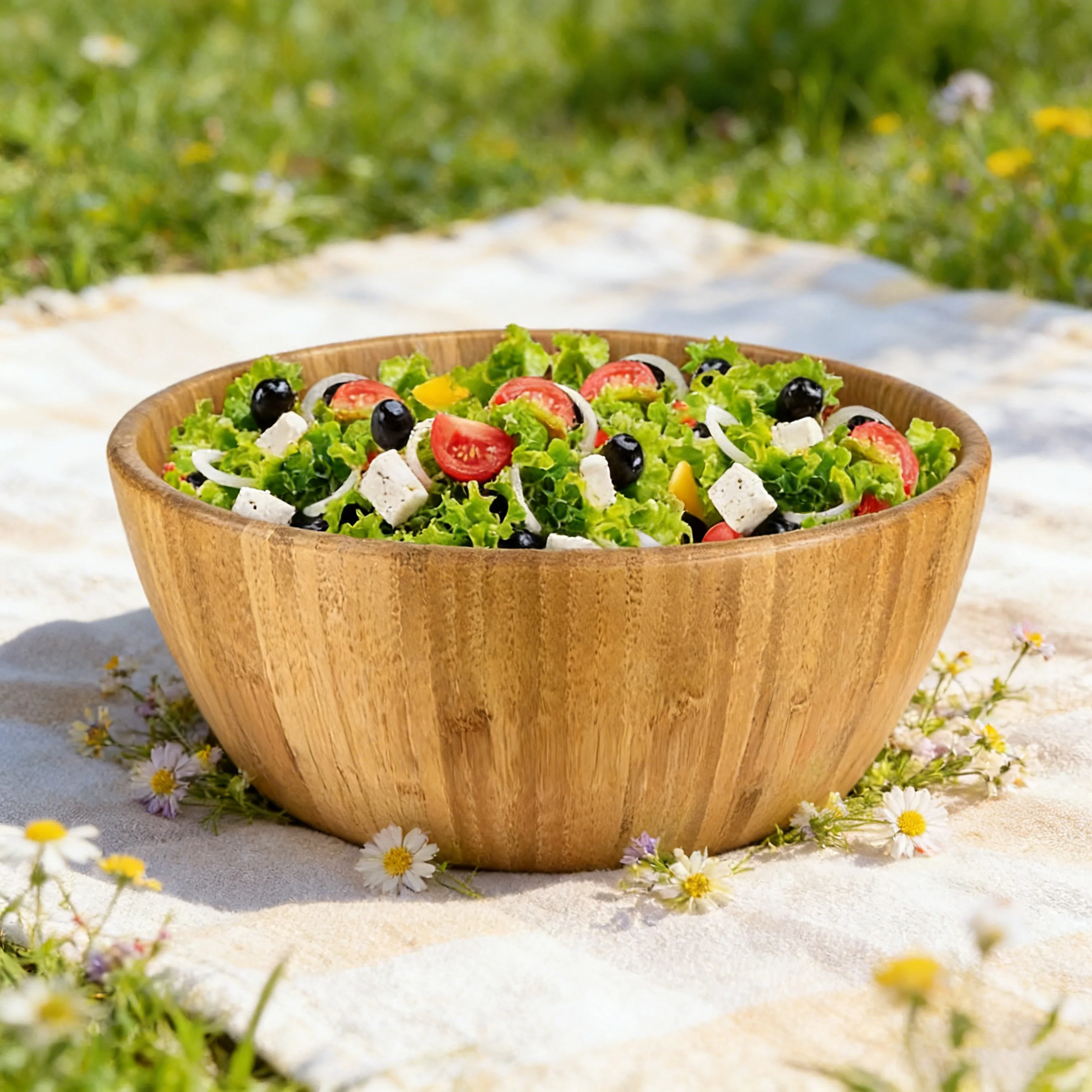 product bamboo salad bowl large round wooden serving bowl for salad fruit popcorn snacks mixing bowl for kitchen rustic farmhouse decor-6