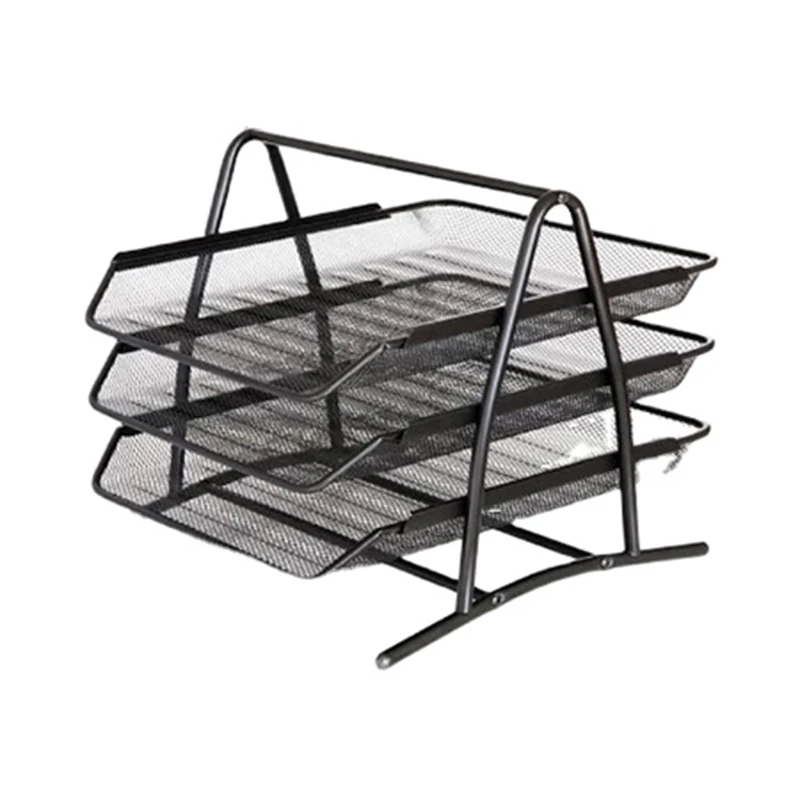OFFICE FILING TRAYS HOLDER A4 DOCUMENT LETTER PAPER WIRE MESH STORAGE 3 TIERS 
