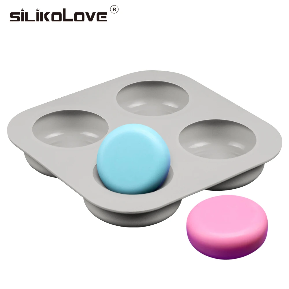 SILIKOLOVE 4 cavities  round soap mold silicone mould for DIY hand candle soap