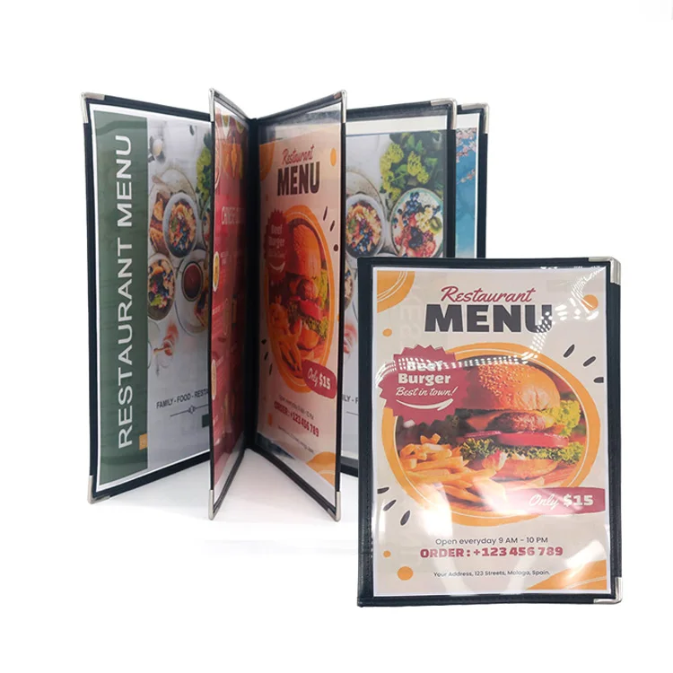 Menu Covers Sleeves 5 Pages 10 Views Restaurant Transparent Menu Folder for Wine Drinks Coffee Bars Restaurant factory