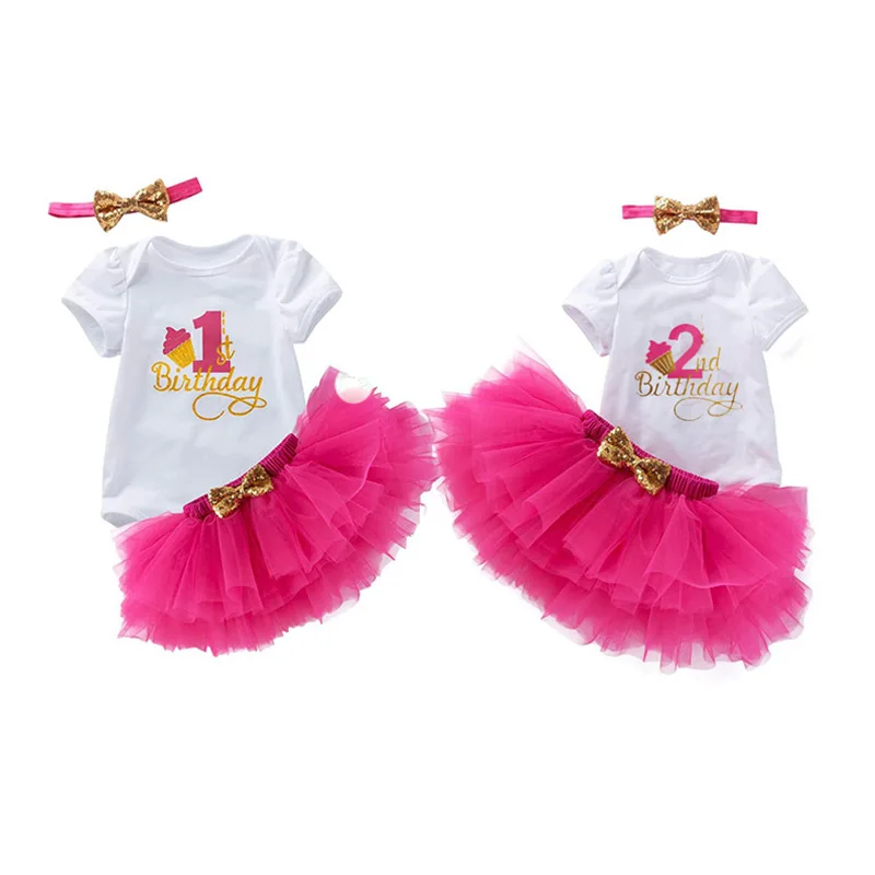 Baby Girls First 1st Birthday Outfit Tutu Skirt Set Peach Gold Cake Smash Top 