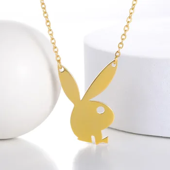 Cute Stainless Steel Animal Necklace Lovely Cartoon Gold Color Bunny Rabbit Necklace for Women Kids