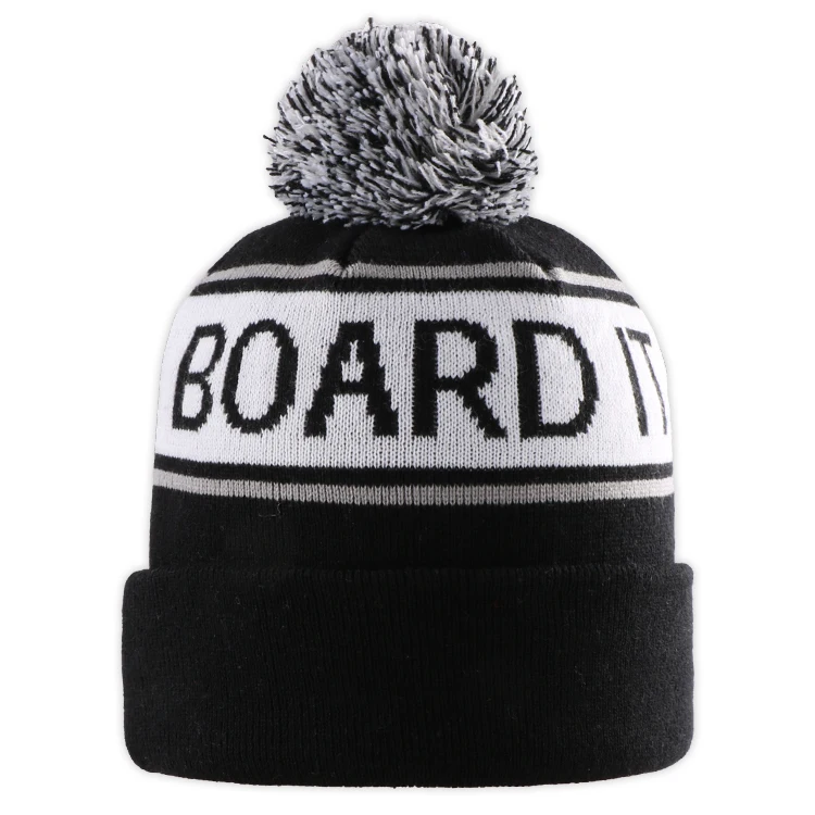 Acrylic Bobble Hat Jacquard Knit Beanie 