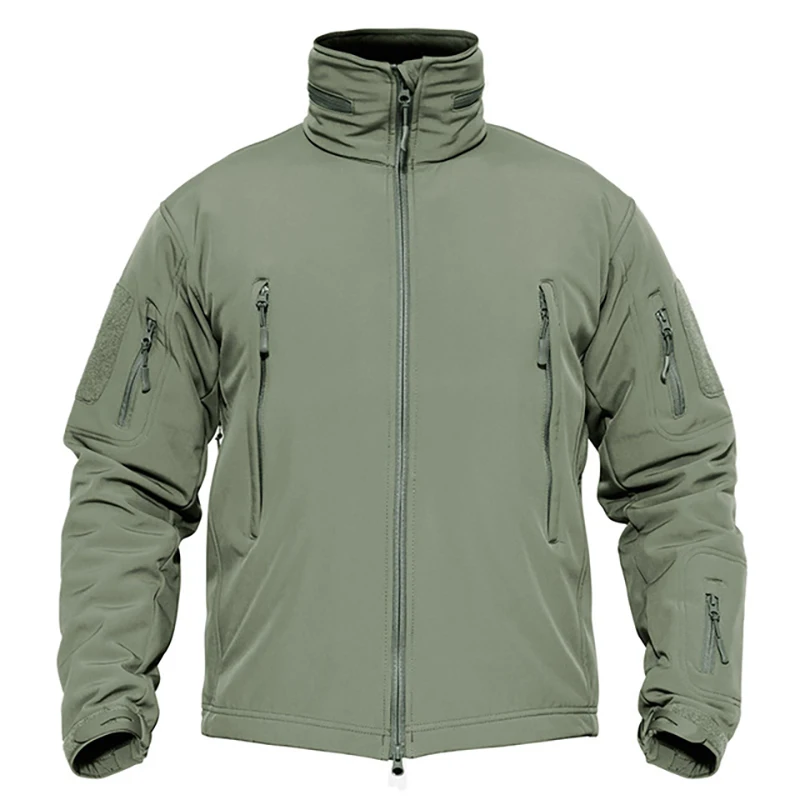 Winter Men's Outdoor Stand Collar Softshell Jacket Hunting Sport Multi-pockets Tactical Zipper Pockets Hiking Jackets For Men