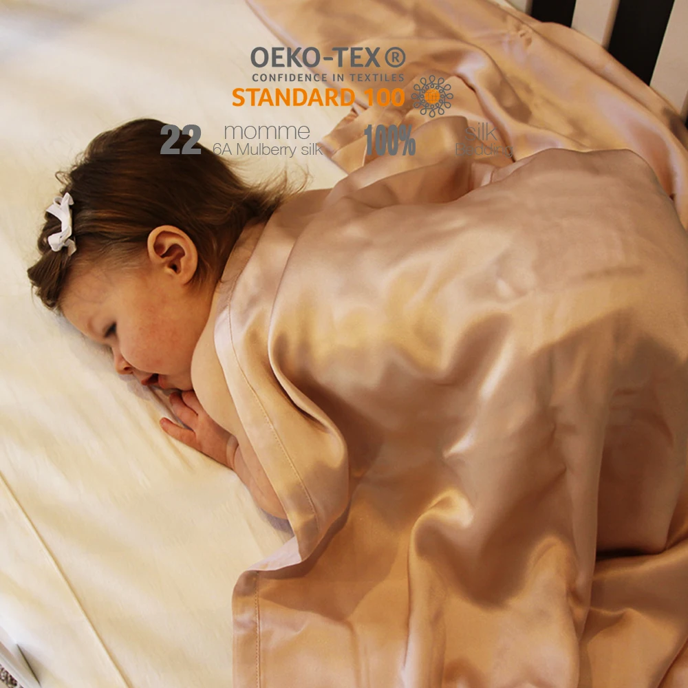 100% pure 6A 22momme silk baby blanket and Children sleep sleeve bedding bed sheet cover set modern silkbaby silk blanket