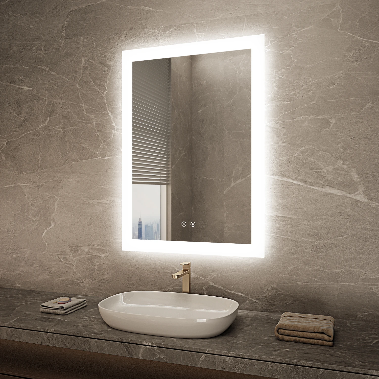 Frameless Rectangle Acrylic Outer Frosted LED Vanity Mirror with Double Light Anti-Fog Design