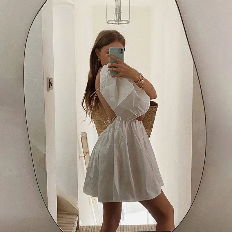 Fashion Dresses Square Neck Puff Sleeve 
