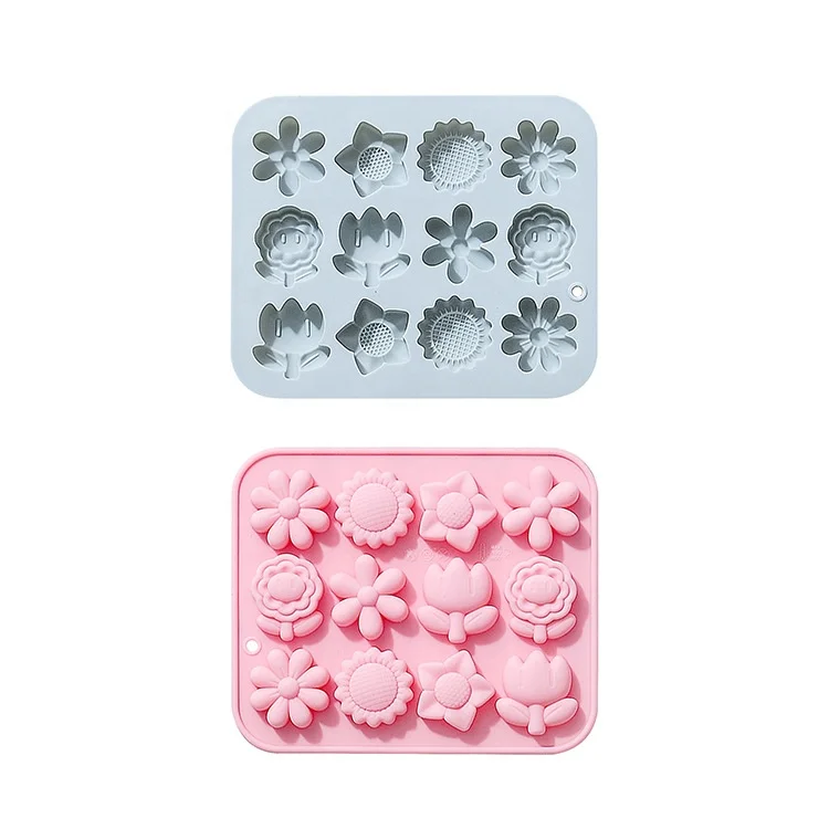 12 cavities sunflower tulip cake mold cartoon DIY 3d various flower shapes baking chocolate silicone soap mold