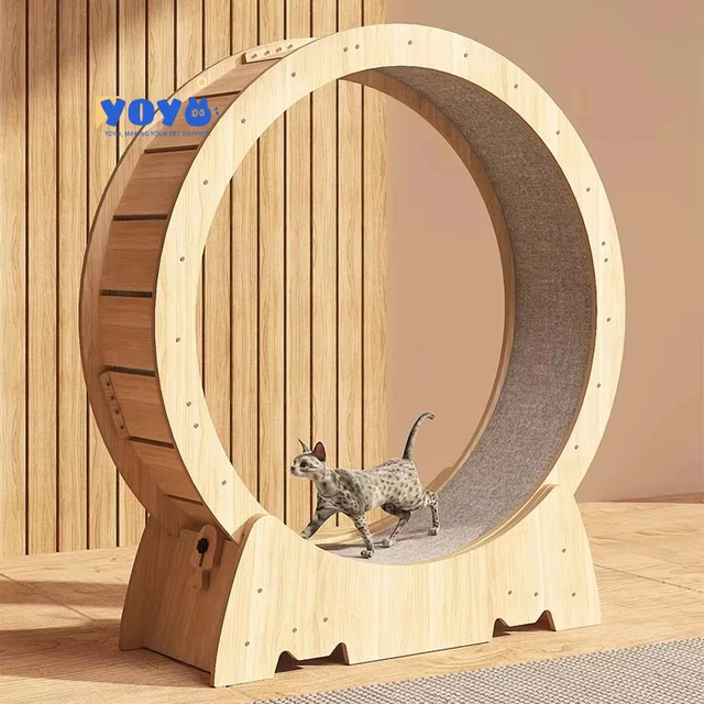 Yoyo Oem Custom Silent Exercise Running Wheel Climbing Frame Wooden Fiberboard Cat Toy Anti-depression Cat Treadmill