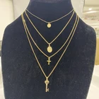 Pendants 4 Layer Gold Chain Necklaces With Cross Key Disc Pendants