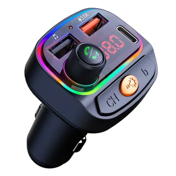 Colorful Light Hands Free Car Kit Music Receiver 3.1A Type C Usb Charger PD FM Transmitter Mp3 Player