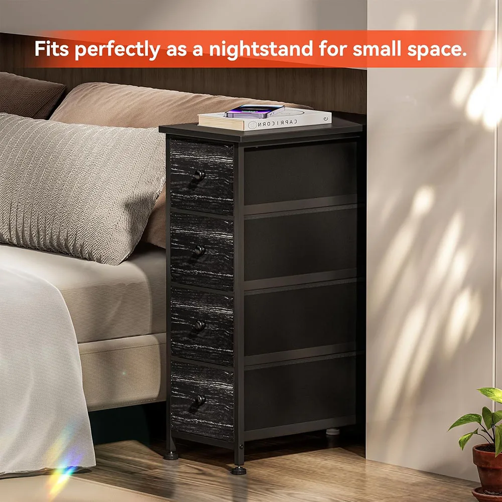 product modern 4 drawer dresser storage tower with steel frame and wood top slim narrow bedroom dresser with removable fabric drawers-4
