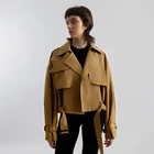 Long FROMATTITUDE Fall 2021 Women Windbreaker Irregular Lapel Long Sleeve Sashes Loose Crop Short Trench Coat