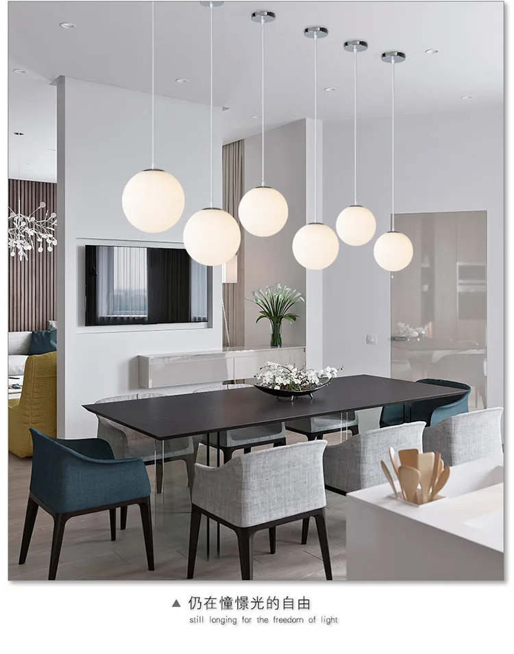 Art Deco Design OEM ODM E27 White Globe Vintage Modern Glass Globe Pendant Lamp Light for Residential