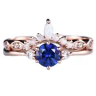 Opal Ring Rings Blue Sapphire With White Opal 925 Sterling Silver Boutique Bridal Ring Set