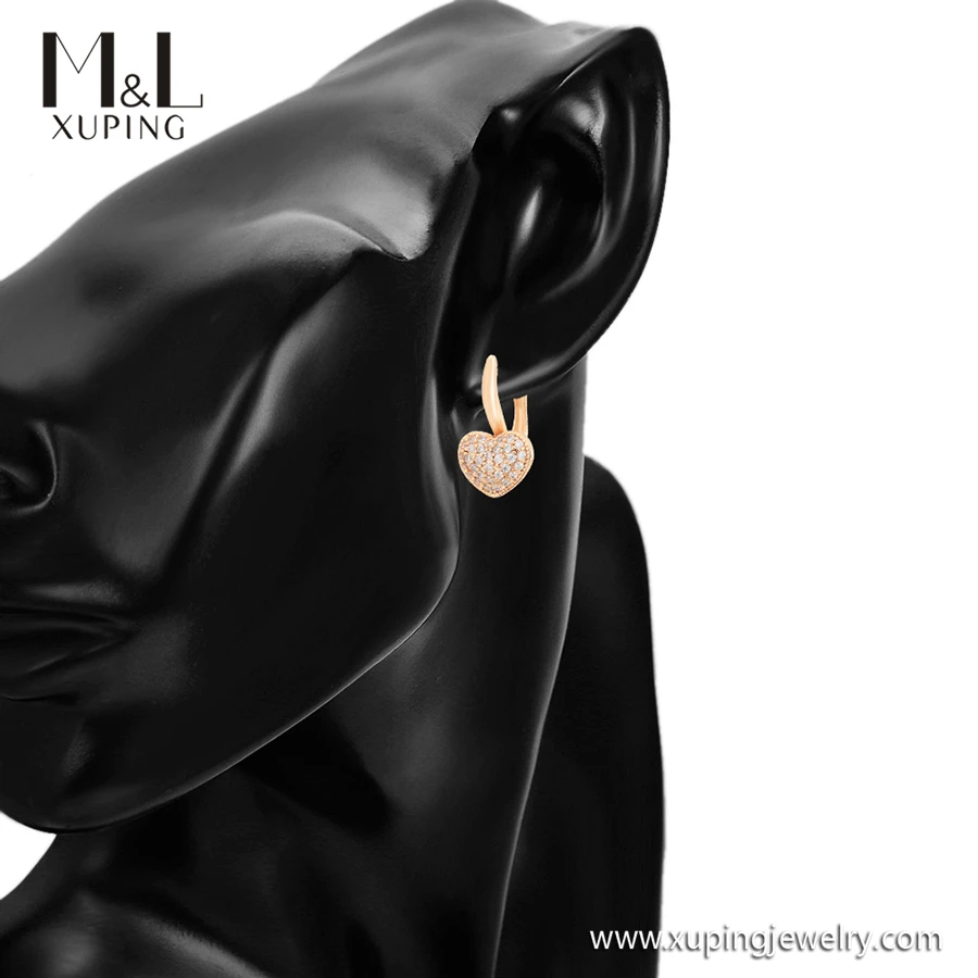 ML71884 XUPING ML Store American Fashion jewelry woman accessories 18K gold color Full diamond heart shape Hoop earrings