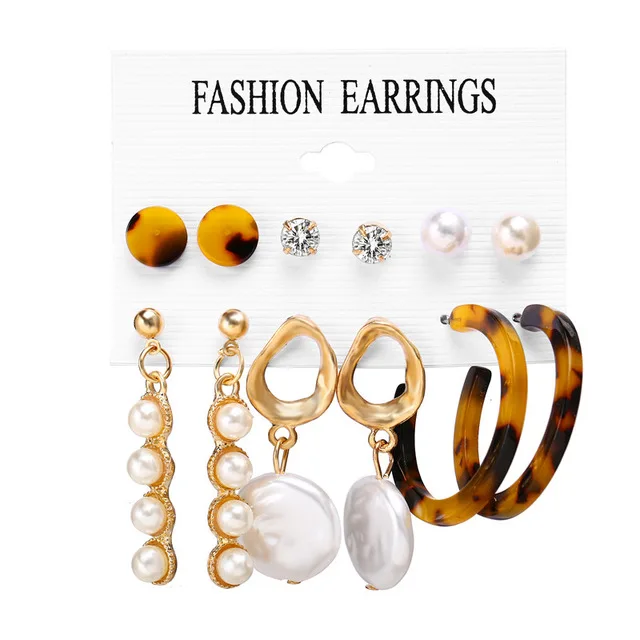 Finetoo Vintage Pearl Earrings For Women Big Gold Cross Set of Earrings Long Tassel Butterfly Dangle Drop Earrings Jewelry