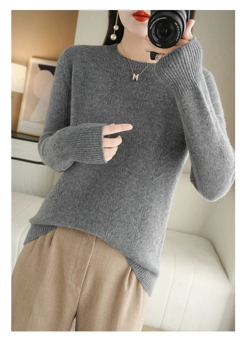 2023 New Sweater Women Long Sleeve Autumn and Winter Warm Loose Knit Pullover Solid Color Cashmere Base 28