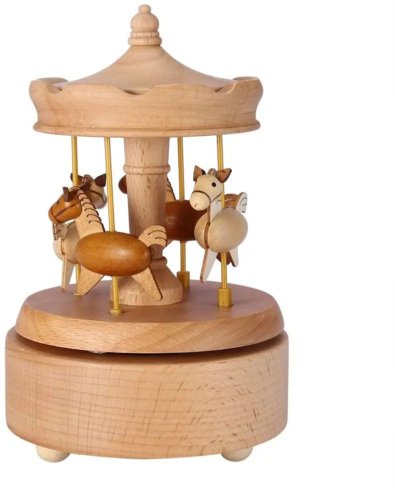 Wooden Circus 4 Horse Carousel Music Box Home Decoration Gift l0z1 Decor Z4I4 