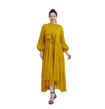 Pleated Maxi Women Plus Size Long Sleeve Two Piece Set Special Occasion Dress Church Latest Original Design Miyake Casual Woolen