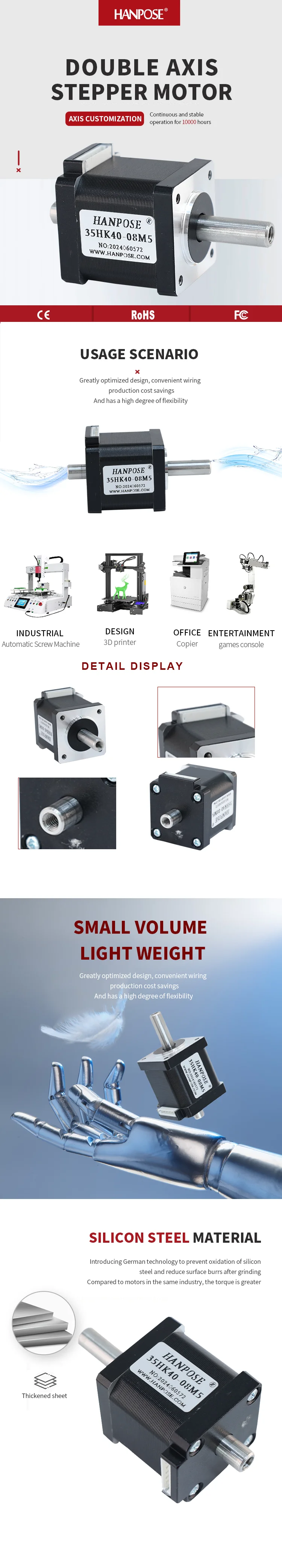 product hanpose 3d printer stepper motor step angle 18 degree 48v 18 35hk35 35hk40 35hk50 double shaft stepper motor-3