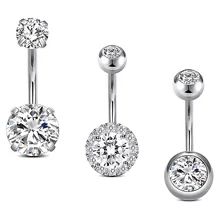 High Quality 3Pcs/set Stainless Steel Hypoallergenic Belly Rings Shiny Zirconia Inlaid Women's Navel Piercing Gold Weddings