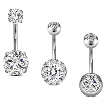High Quality 3Pcs/set Stainless Steel Hypoallergenic Belly Rings Shiny Zirconia Inlaid Women's Navel Piercing Gold Weddings