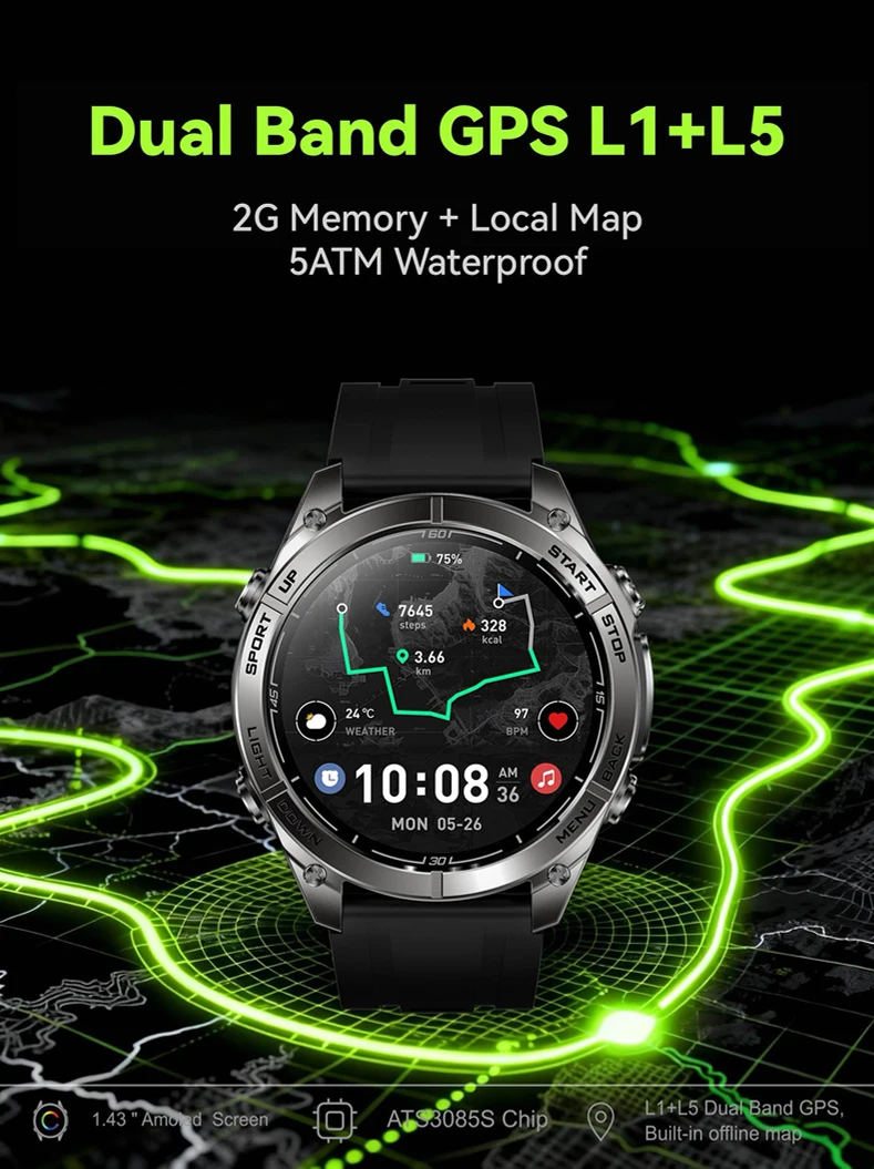 product karen m 2026 new smart watch km101 offline maps gps training 5atm waterproof sports detection call compass altitude flashlight-5