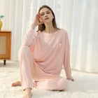 Women Woman Sleepwear Set Luxury Pajama Night Wear Sleepwear 2 Pieces Solid Cozy Bamboo Pyjama Set For Women