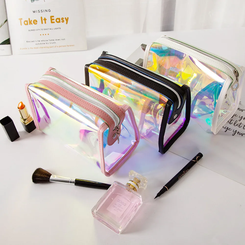 Thickened TPU Ladder Makeup Bag Storage Bag Laser Dazzle  Portable Transparent toiletry bag cosmetics storage