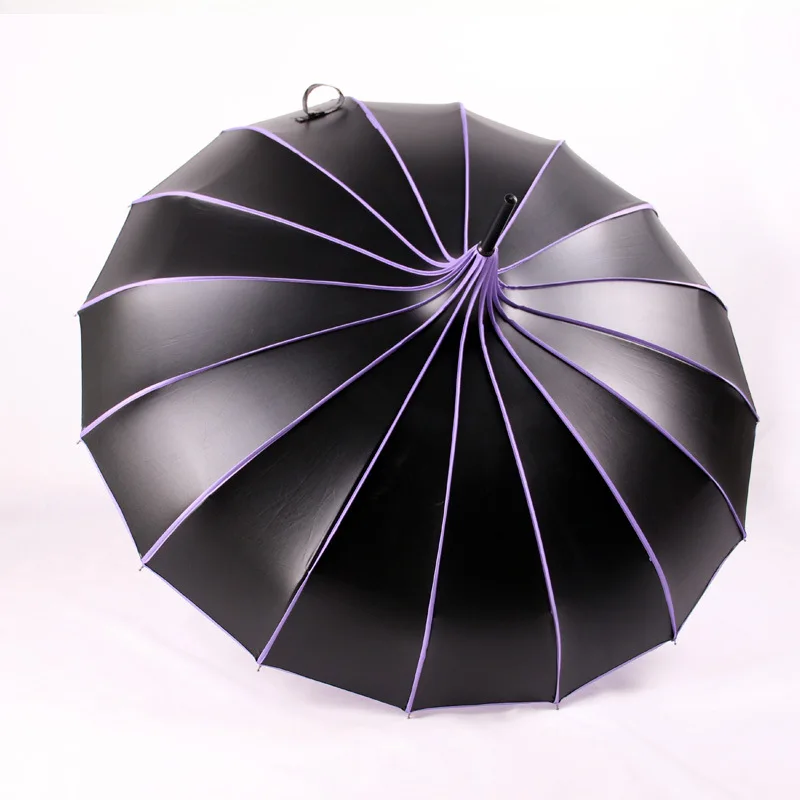 ZY142 Retro UV Protection Sun Umbrellas 16K Black Coating Long Handle Sunshade Pongee Pagoda Umbrella