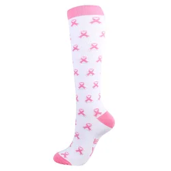 Custom Pink Ribbon Breast Cancer Nurses Knee High Socks Colorful Women Customized Medical Compression socks