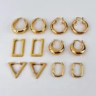 Hoop Earrings Earrings Non Tarnish Free 18k Gold Plated Stainless Steel Geometric Chunky Gold Hoop Earrings