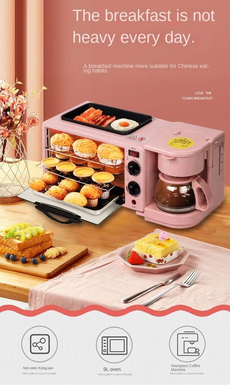 Multifunctional 4 in 1 Breakfast Machine 7L Electric Mini Oven Coffee Maker  Egg Frying Pan Household Bread Pizza Oven