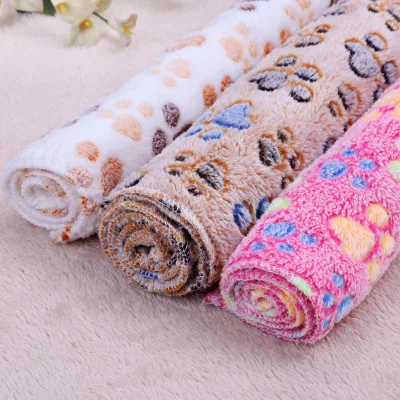 P623 Soft Dog Bed Cute Paw Prints Kennel Carpet Reversible Fleece Crate Pet Bed Mat Pet Blanket