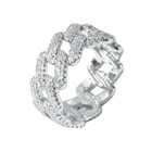 Silver Hot Sale Micro Paved Cubic Zircon Cuban Gold Silver Plated Mens Finger Rings Full ZC