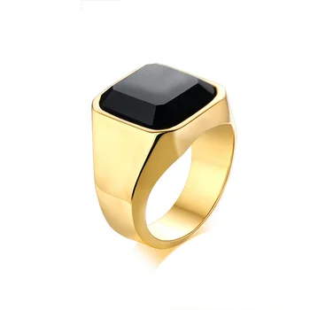 New Arrival Semiprecious Stones Jewelry Stainless Steel Gemstones Cheap Mens Black Onyx Ring
