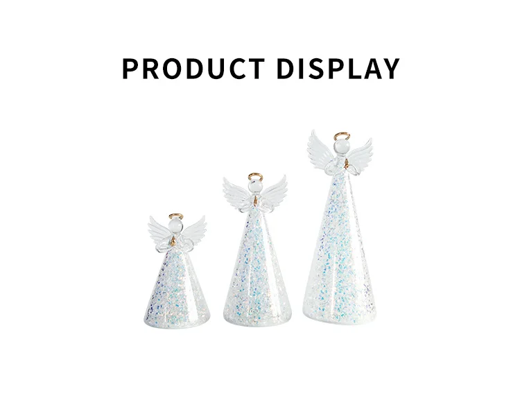 Led lighted glitter hand blown glass angel with led lights for Christmas decor manufacture