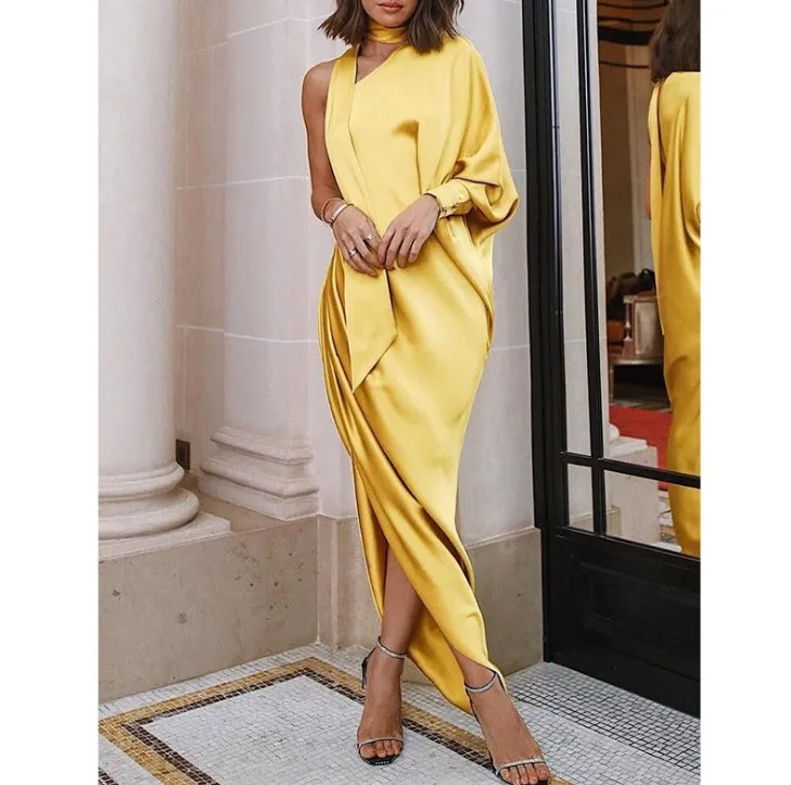 Gray Wine Red Yellow Long Dress Sexy Side Split One Shoulder Wrap Irregular  Women Formal Maxi Evening Party Dress Elegant - Buy Women Formal Maxi  Evening Party Dress,Sexy Women Long Dress,Evening Party