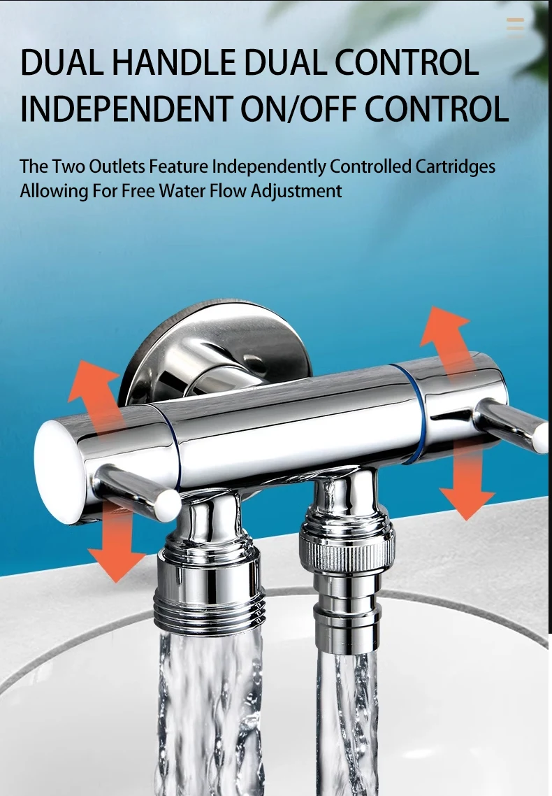 1-In-2-Out Angle Valve Dual Handle Dual Control Independent On/Off Control Can Connect Washing Machine Hose and Toilet details